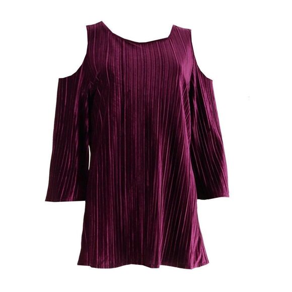 Dennis Basso Pleated Stretch Velvet Cold Shoulder - Picture 7 of 7